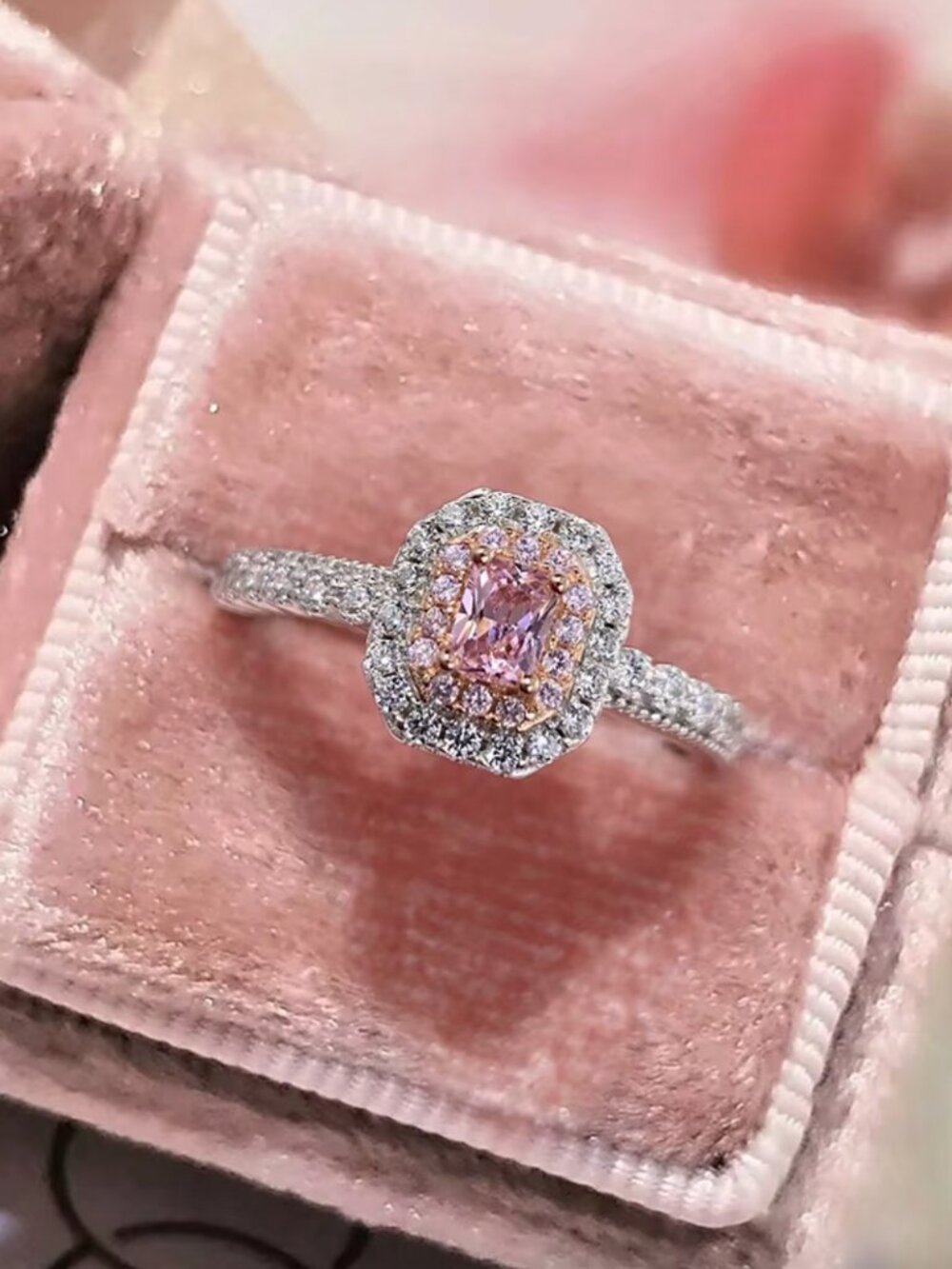 NEW 14k White Gold Pink Sapphire Diamond Ring Band Dainty Sterling Silver Ring